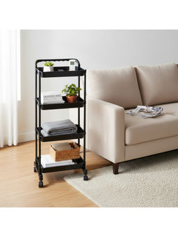 Epicasa - Black 4-Tier Storage Organizer Trolley with Wheels and Handle
