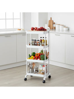 Epicasa - White 4-Tier Storage Organizer Trolley with Wheels and Handle