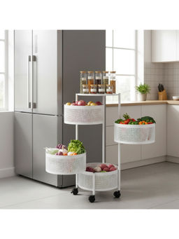 Epicasa - White 5-Tier Multi-Purpose Metal Rotating Storage Organizer