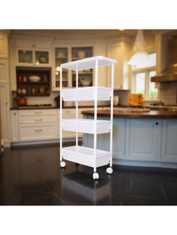 Epicasa - White 4-Tier Slim Organizer Plastic Trolley with Wheels
