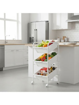 Epicasa - White 3 Tier Organizer Storage Trolley with 3 Plastic Bins
