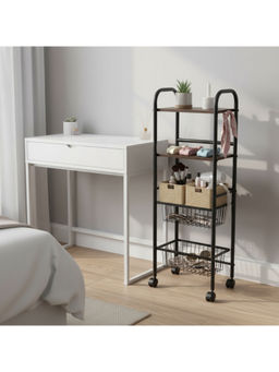 Epicasa - Black 4-Tier Multipurpose Metal Storage Rack with 2 Basket & 2 Flat Shelf