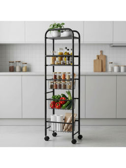 Epicasa - Black 5-Tier Multipurpose Storage Rack with 3 Basket & 2 Flat Shelf