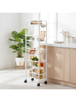 Epicasa - White 5-Tier Multipurpose Storage Rack with 3 Basket & 2 Flat Shelf