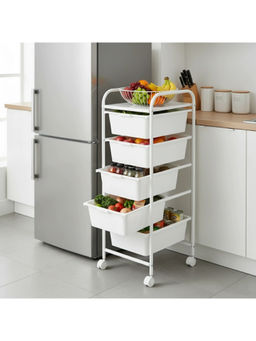 Epicasa - White 6-Tier Storage Trolley with 5-Bins & 1-Top Shelf