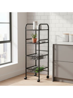 Epicasa - Black 4-Tier Multipurpose Storage Rack with 2 Basket & 2 Flat Shelf