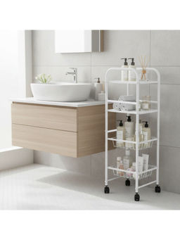 Epicasa - White 4-Tier Multipurpose Storage Rack with 2 Basket & 2 Flat Shelf
