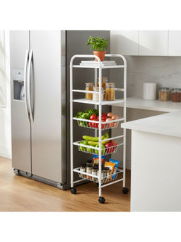 Epicasa - White 5 Tier Rolling Rack Organizer with Lockable Wheels