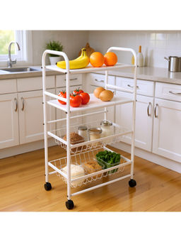 Epicasa - White 4-Tier Multipurpose Storage Rack with 2 Basket & 2 Flat Shelf