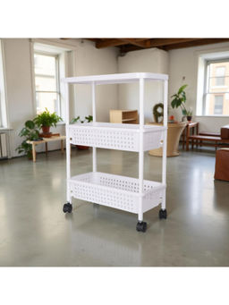 Epicasa - White 3-Tier Slim Organizer Plastic Trolley with Wheels