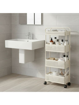 Epicasa - White 4-Tier Rolling Storage Trolley on Wheels with Handle