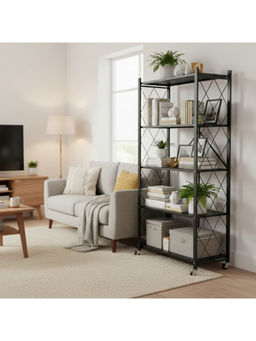 Epicasa - Black 5-Tier Folding Collapsible Shelves with Wheels