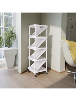 Epicasa - White 5-Tier Shoe Rack Storage Organizer with Wheels