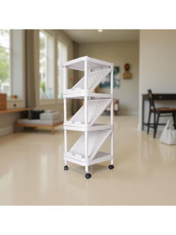 Epicasa - White 4-Tier Shoe Rack Storage Organizer with Wheels