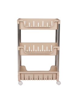 Epicasa - Beige 3-Tier Metal Rod Storage Trolley