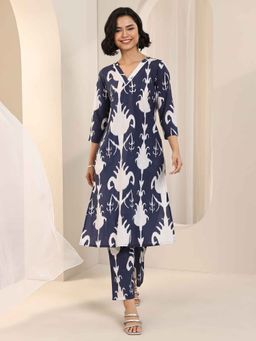 Libas - Navy Blue Ethnic Printed Kurta with Pant (Set of 2)