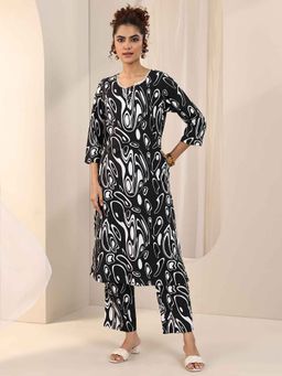 Libas - Black Abstract Printed Straight Kurta with Pant (Set of 2)