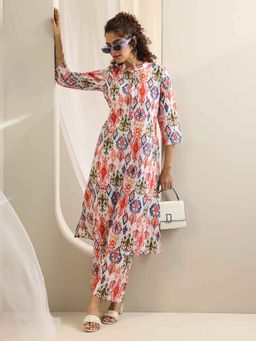 Libas - Multi-Color Ethnic Printed Schiffli Kurta with Pant (Set of 2)