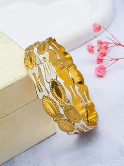 GRIIHAM - Women Traditional Italian Light Weight White-Gold Brass Bangles (Pack of 2)