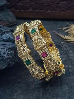 GRIIHAM - Women Gold Plated Broad Laxmi Bangles (Pack of 2)