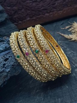 GRIIHAM - Women Multi-Color Gold Plated Classic Bangles (Pack of 4)