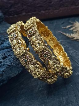 GRIIHAM - Women Multi-Color Stone Gold Plated Antique Polish Bangles (Pack of 2)
