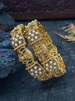 GRIIHAM - Women Gold Plated White Pearl Antique Polish Bangles (Pack of 2)