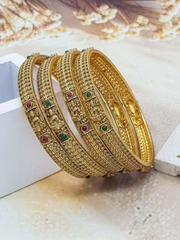 GRIIHAM - Women Gold Plated Multi-Color Stone Laxmi Bangles (Pack of 4)