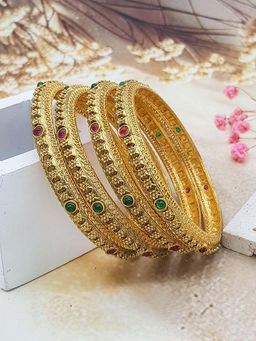 GRIIHAM - Women Gold Plated Multi-Color Classic Bangles (Pack of 4)