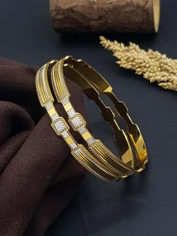GRIIHAM - Women Italian Light Weight White-Gold Brass Bangles (Pack of 2)