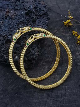 GRIIHAM - Women Multi-Color Elephant Motif Gold Plated Bangles (Pack of 2)