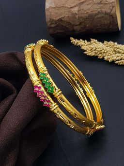 GRIIHAM - Women Italian Multi-Color Stone Gold Plating Brass Bangles (Pack of 2)