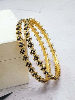 GRIIHAM - Women Italian Black Stone Gold Plating Brass Bangles (Pack of 2)