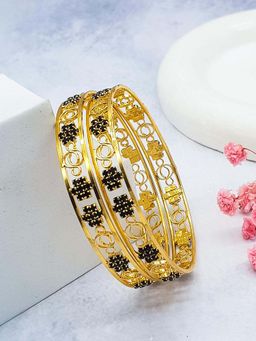 GRIIHAM - Women Italian Black Stone Brass Bangles (Pack of 2)