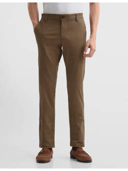 Arrow Sports - Mens Dobby Bronson Slim Fit Brown Casual Trousers