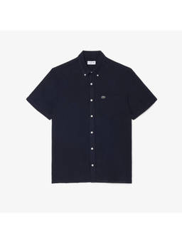Lacoste - Short Sleeved Linen Navy Blue Casual Shirt