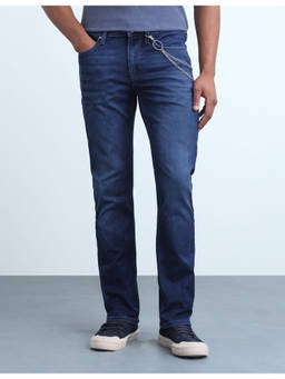 Flying Machine - Indigo Solid Cotton Blend Slim Straight Fit Mens Jeans