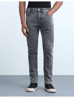 Flying Machine - Washed Black Cotton Blend Slim Tapered Mens Jeans
