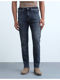 Flying Machine - Dark Blue Solid Cotton Blend Slim Tapered Mens Jeans