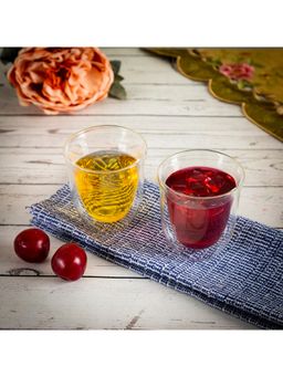 EZ Life - Borosilicate Double Wall Diva Insulated Glass Transparent - 200 ml - Pack of 4