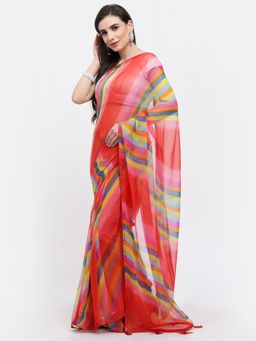 KISHORI - Women Lehariya Chiffon Saree & Blouse Multicolor with Unstitched