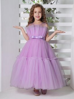 Mini Stitch - Tiered Sleeveless Solid Gown - Lavender
