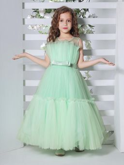 Mini Stitch - Tiered Sleeveless Solid Gown - Sea Green