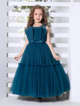 Mini Stitch - Tiered Sleeveless Solid Gown - Teal