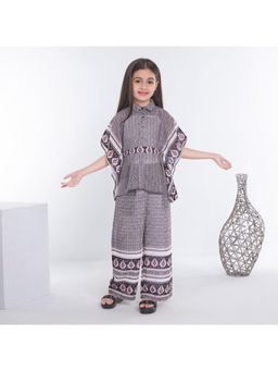 Mini Stitch - Kaftan Style Batwing Sleeve Printed Co-Ord - Black (Set of 2)