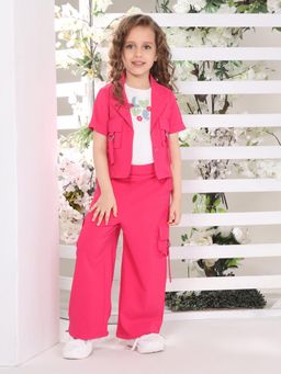 Mini Stitch - Waffle Jacket Co-Ord with Rib Top for Baby Girls - Pink (Set of 3)