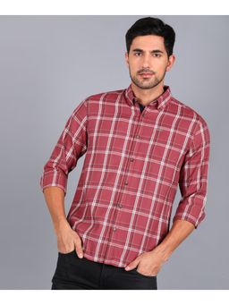 Urbano Fashion - Men Red Cotton Full Sleeve Checkered Shirt