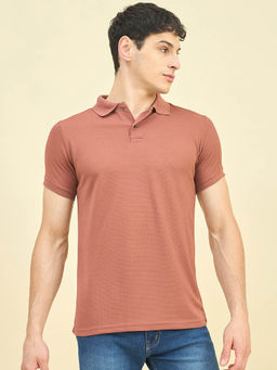 CLAPTON - Men Rust Self Design Polo T-Shirt