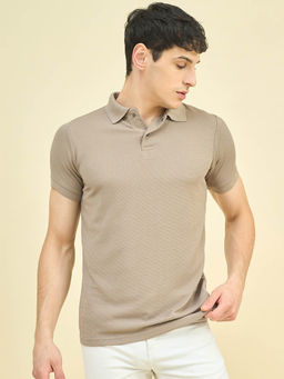 CLAPTON - Men Grey Self Design Polo T-Shirt