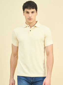 CLAPTON - Men Yellow Self Design Polo T-Shirt